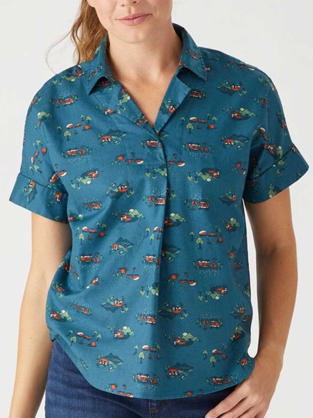 Duluth Trading Women's Printmaker Campers Lightweight Popover Shirt- Size M